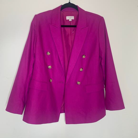 Loft Pink Blazer Double Breasted Cotton Linen 12 Petite NWOT - Picture 6 of 10